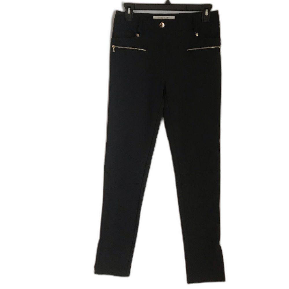 Sonya Chodry Pants Size 4 Black Skinny Biker Zipper Accents Made in Italy